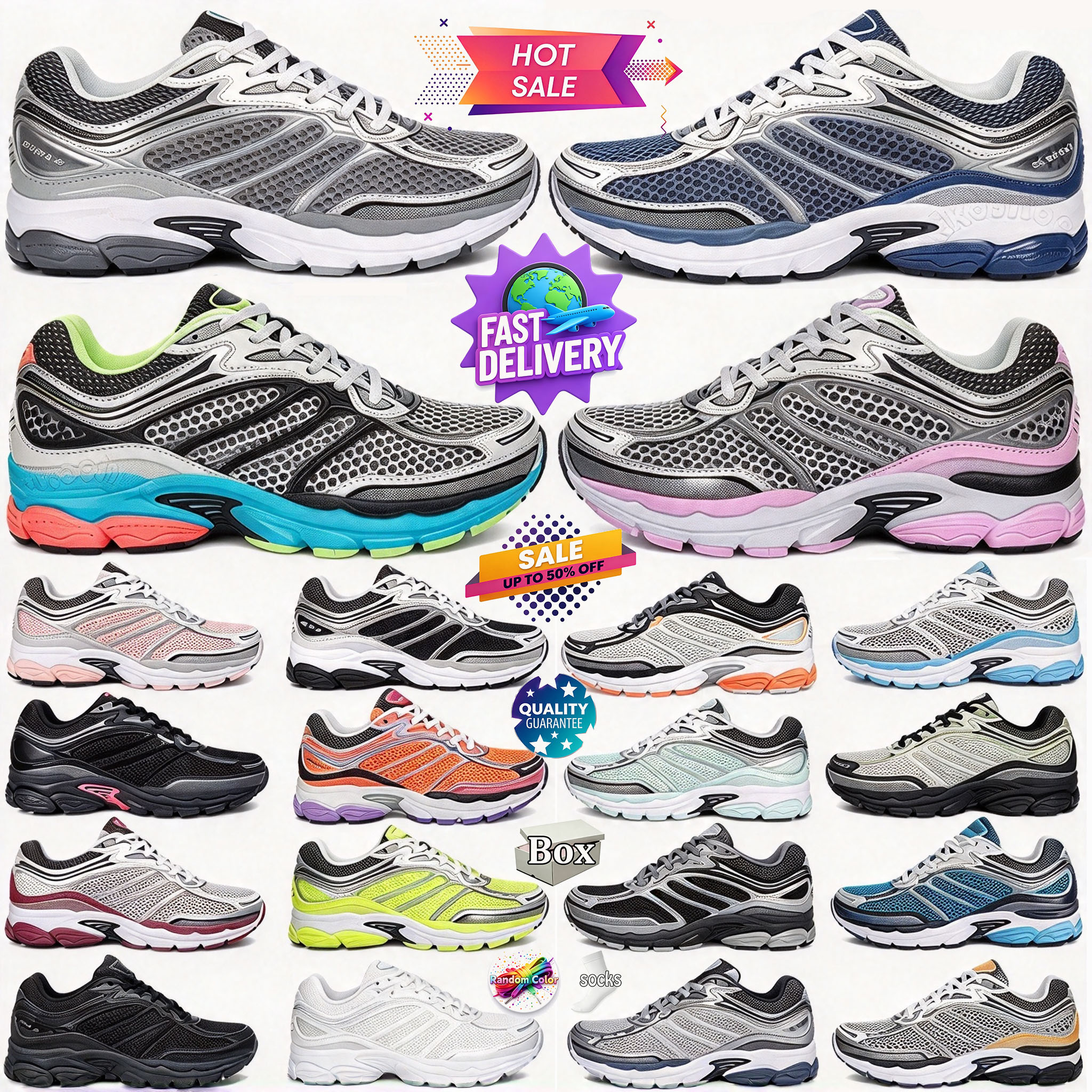 Designer Running Shoe Progrid Omni 9 Saucony Shoes Sauconies Outdoor Running Shoes Sneakers Shock Absorption Wear Resistant Thick Sole Grey White Na