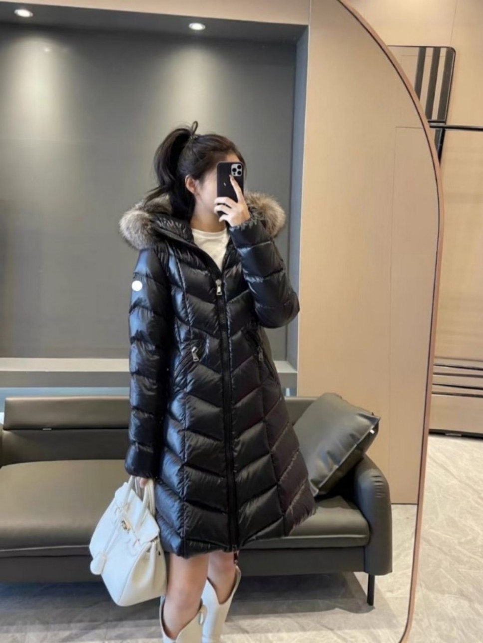 designer doudoune women hooded fur collar long down puffer coat doudoune femme 95 white goose down slim waist winter jacket premium quality ladies w