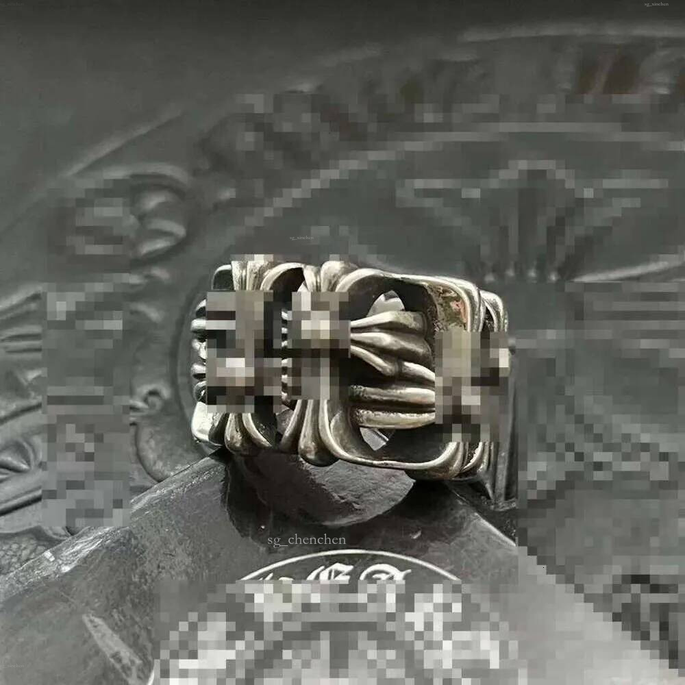 Chrome Designer Crossers Rings S925 Plated Hip Hop Men and Women High quality Cross Open Silver Ring Jewelry gift Vintage washed antique ring a6f