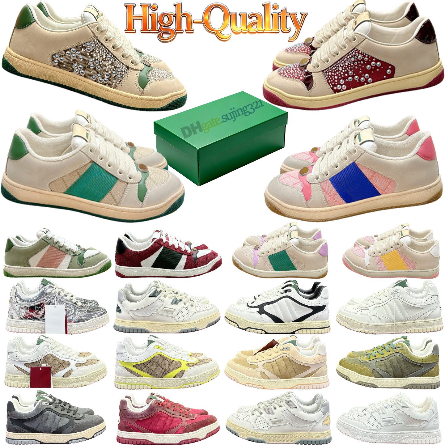 screener reweb sneakers 10A high quality designer shoe men women retro crystal dirty shoes classic monogram embroidery latex thick Insole casual sho