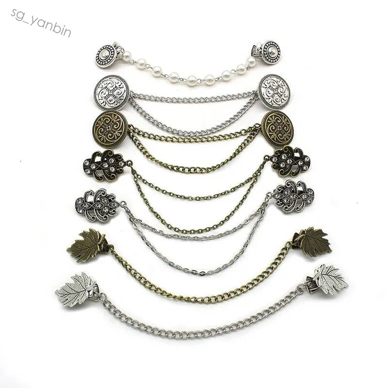 Costume broche Vintage col en laine pince gland chaîne haut de gamme Banquet strass clouté chemise Cardigan Clips 260715 chaud