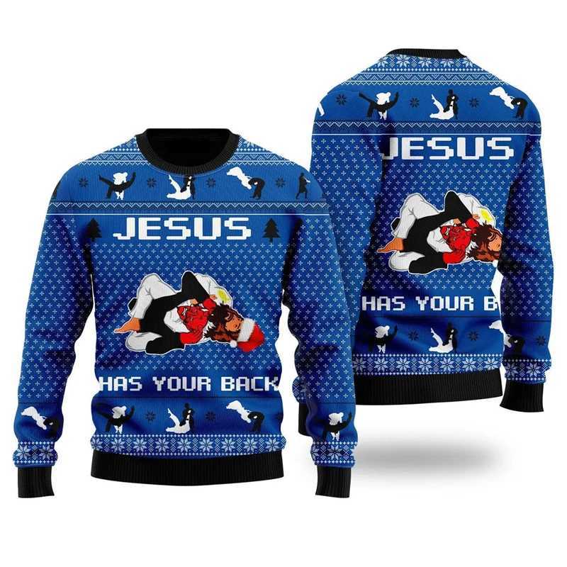 Men's Sweaters Christmas Santa Claus Jesus Cartoon Anime Men Sweatshirt Retro Ugly Sweater 3D Print Harajuku Y2k Pullover Casual Unisex Clothes
