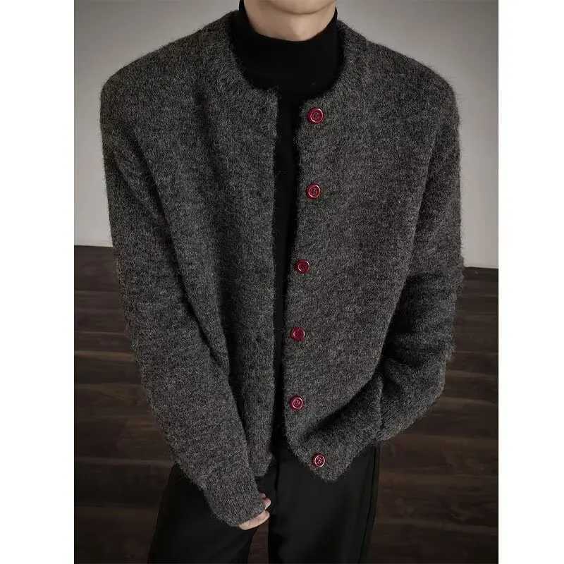 Men's Sweaters Collarless knitted sweater jacket Men Classic autumn winter casual sweater warm loose Street Knitwear D261009