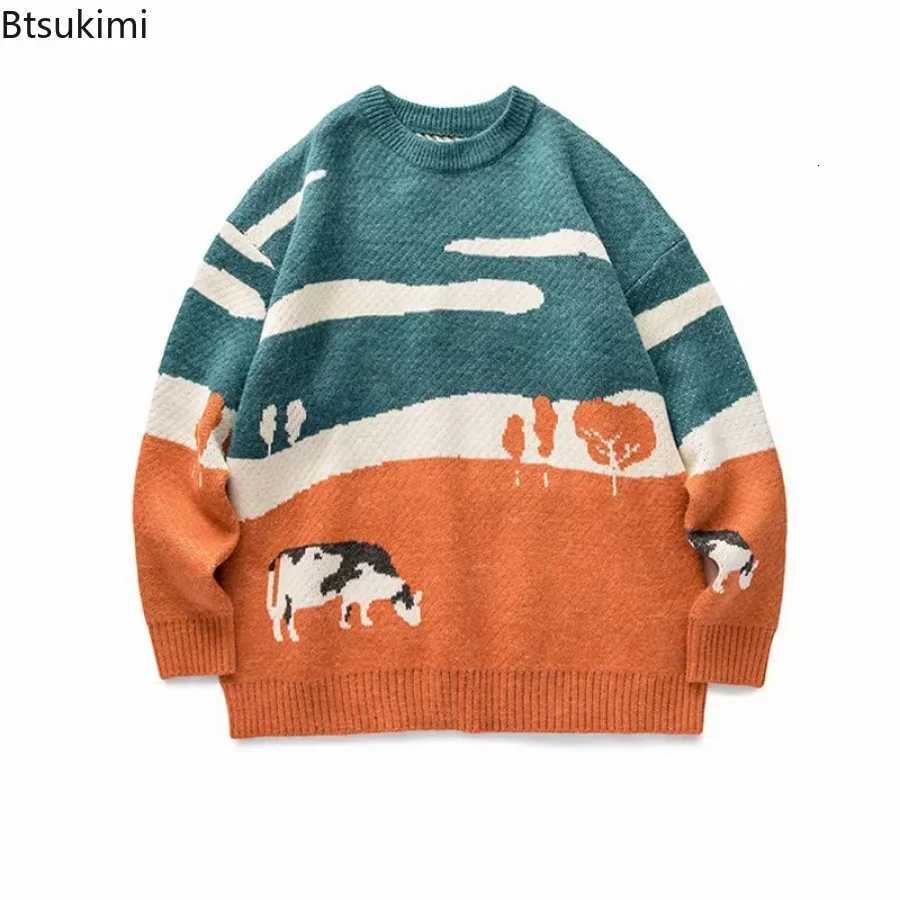 Men's Sweaters New 2026 Autumn Winter Men Cows Vintage Sweaters Pullover Mens O-Neck Korean Fashions Sweater Casual Harajuku Clothes Knitted D2