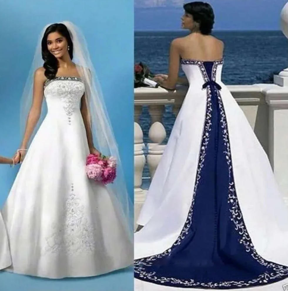 Roman Purple With White Gothic Wedding Dresses Sexy Strapless Embroidery Bridal Elegant Satin Beaded Bride Dress Vintage Boho Vestidos De Novia Boda
