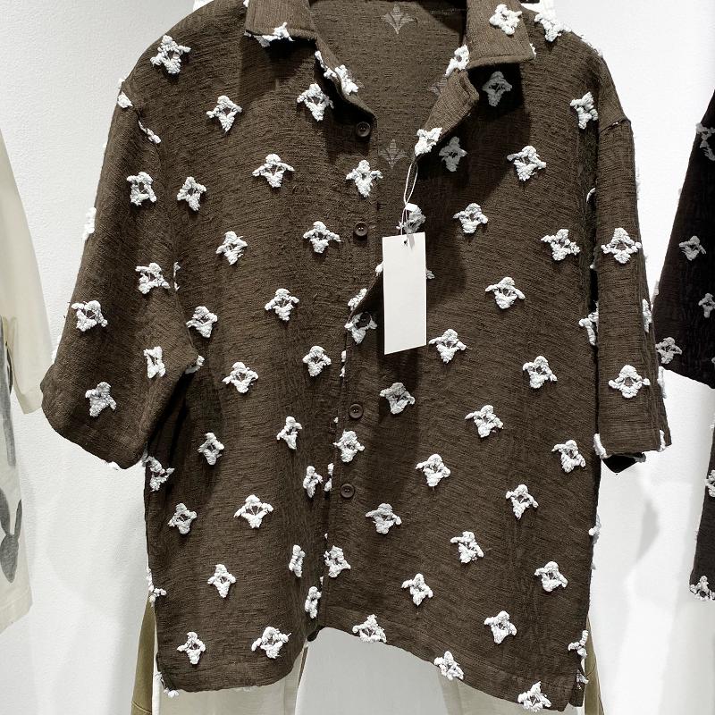 High-Quality Men's Summer Loose Jacquard Short-Sleeve Button-Down Collar Shirt, Casual Floral Pattern Breathable Cotton-Blend Top