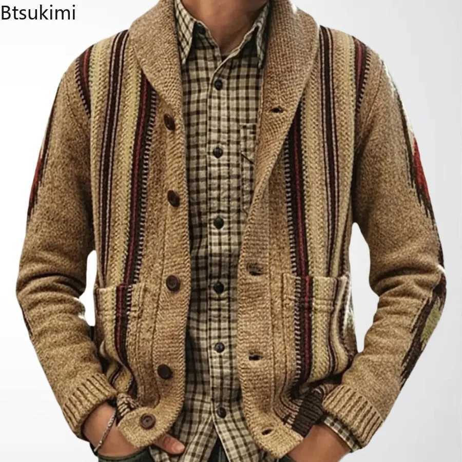 Men's Sweaters New 2026 Men's Casual Knitted Sweater Autumn Winter Vintage Print Button Cardigan Sweaters Men Fashion Long sl1 Coat Sweate