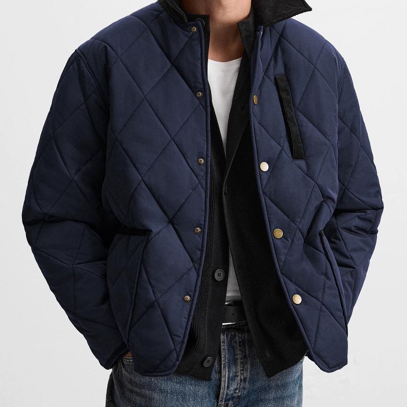 Veste matelassée matelassée à col en velours côtelé pour homme, manteau d'hiver chaud et décontracté, coupe ample, en Polyester, solide, à pressi