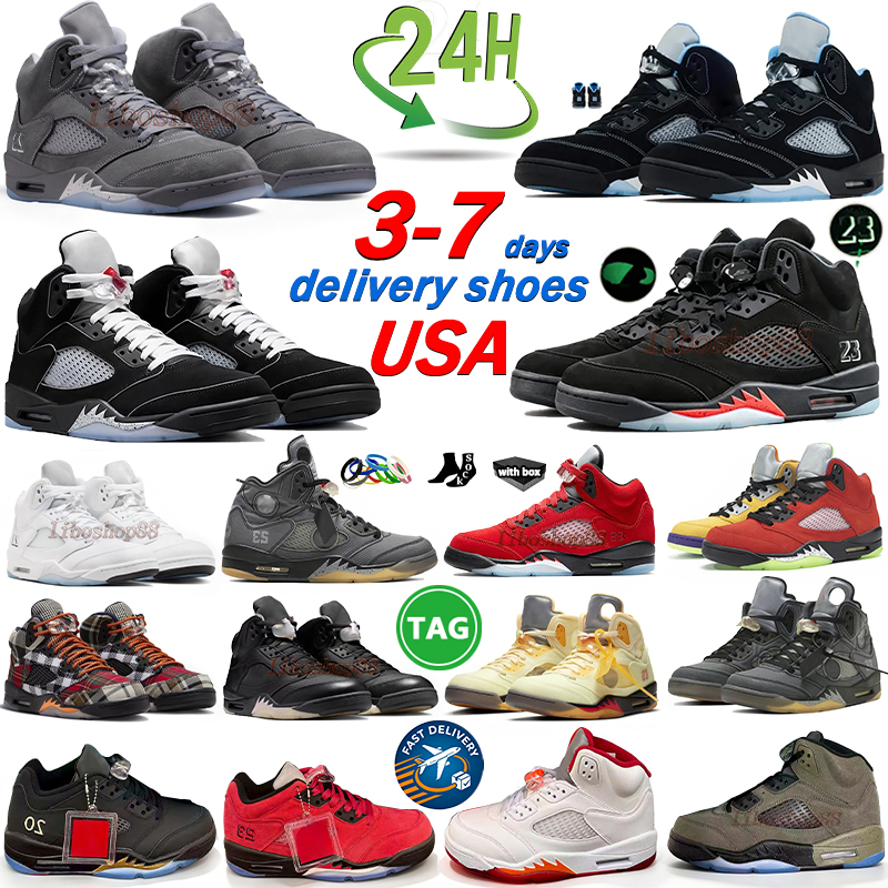 Livraison gratuite Designer Wolf Grey 5S Chaussures de basket-ball Homme Femme Chats Thunders Noir Carolinacool Gris Ciment Feu Rouge Noir Faible