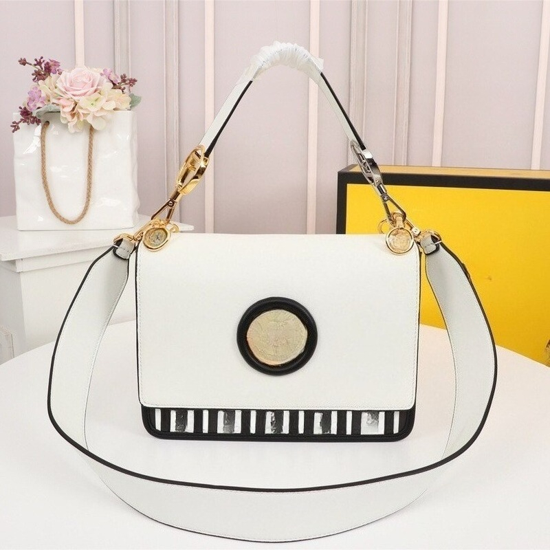 High quality fashionable flip handbag with magnetic buckle opening and closing single shoulder crossbody bag designed with raised print logo 25cm 10