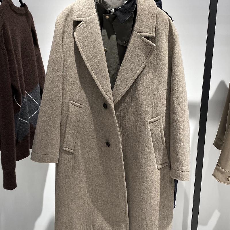 Designer Men's Winter Wool Blend Long Overcoat Loose Fit Single Breasted Notched Lapel Thick Warm Solid Brown Casual Coat