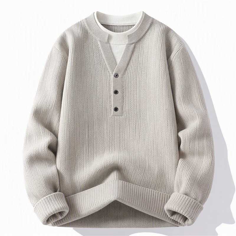 Men's Sweaters Autumn Winter Fake Two Piece Knit Sweater Men Solid Color Warm Casual Knitted Pullovers Man Fashion Round Neck Pullover Sweaters