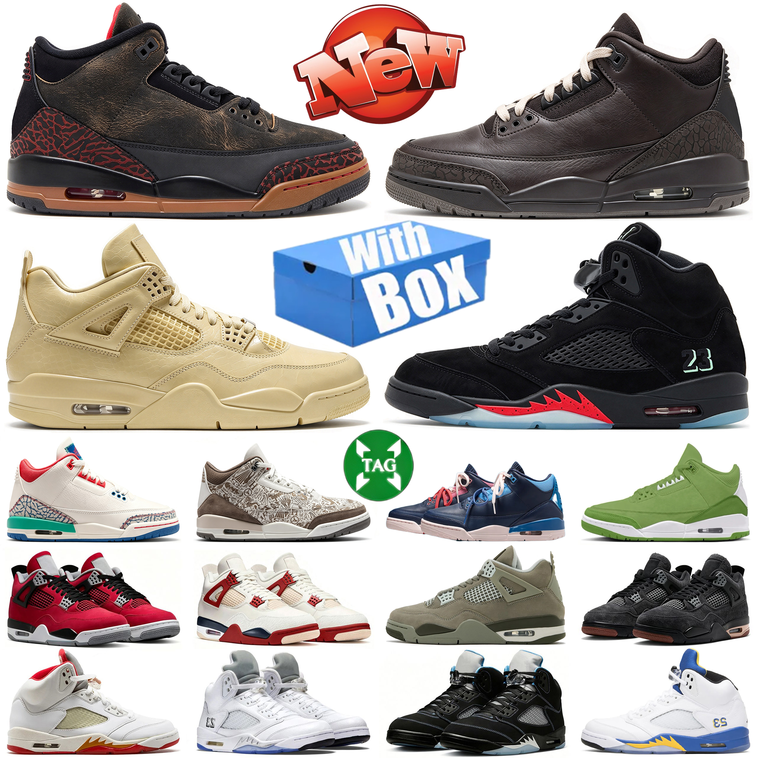 Avec la boîte 3S 4S 5S Chaussures de basket-ball Amazonas Fireside Halloween SoleFly Not Nice Bred Toro Bravo Black University Blue True Blue Hom