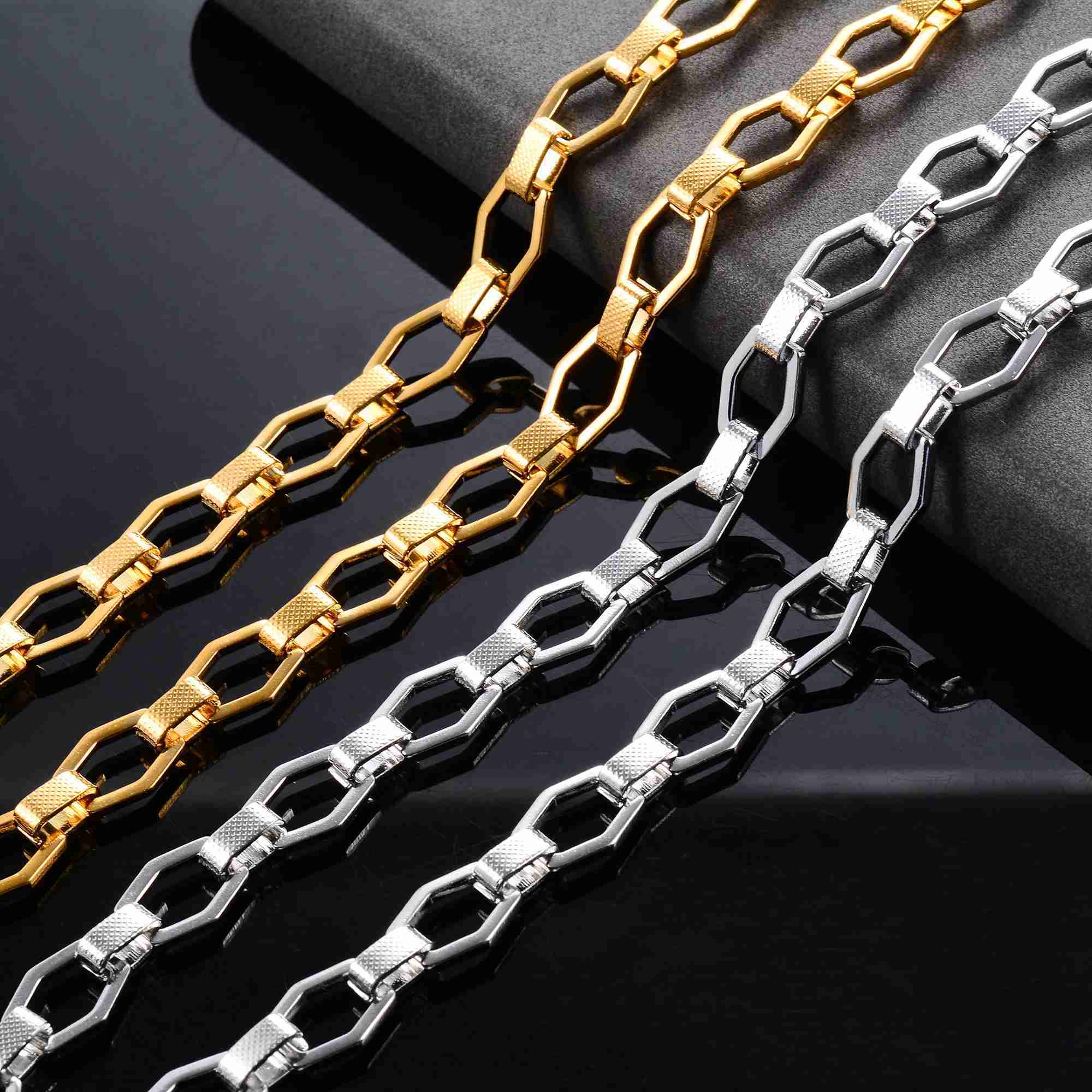 9mm Geometric Hexagon Stainless Steel Necklace Link Neck Chain for Women Men Punk Boy Chunky Gold Color Choker Metal Jewelry