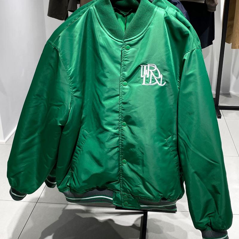 Designer Bestseller Men's Embroidered Varsity Bomber Jacket Quilted Padded College Baseball Coat Snap Front Loose Fit Fall Winter Outerwear