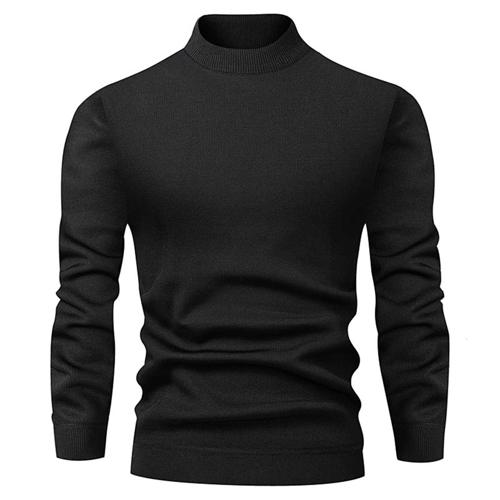 Men's Sweaters Men'S Half Turtleneck Sweater Solid Color Simple Top High Elastic Skin-Friendly Basic Style Daily Wear Autumn Winter All-Ma