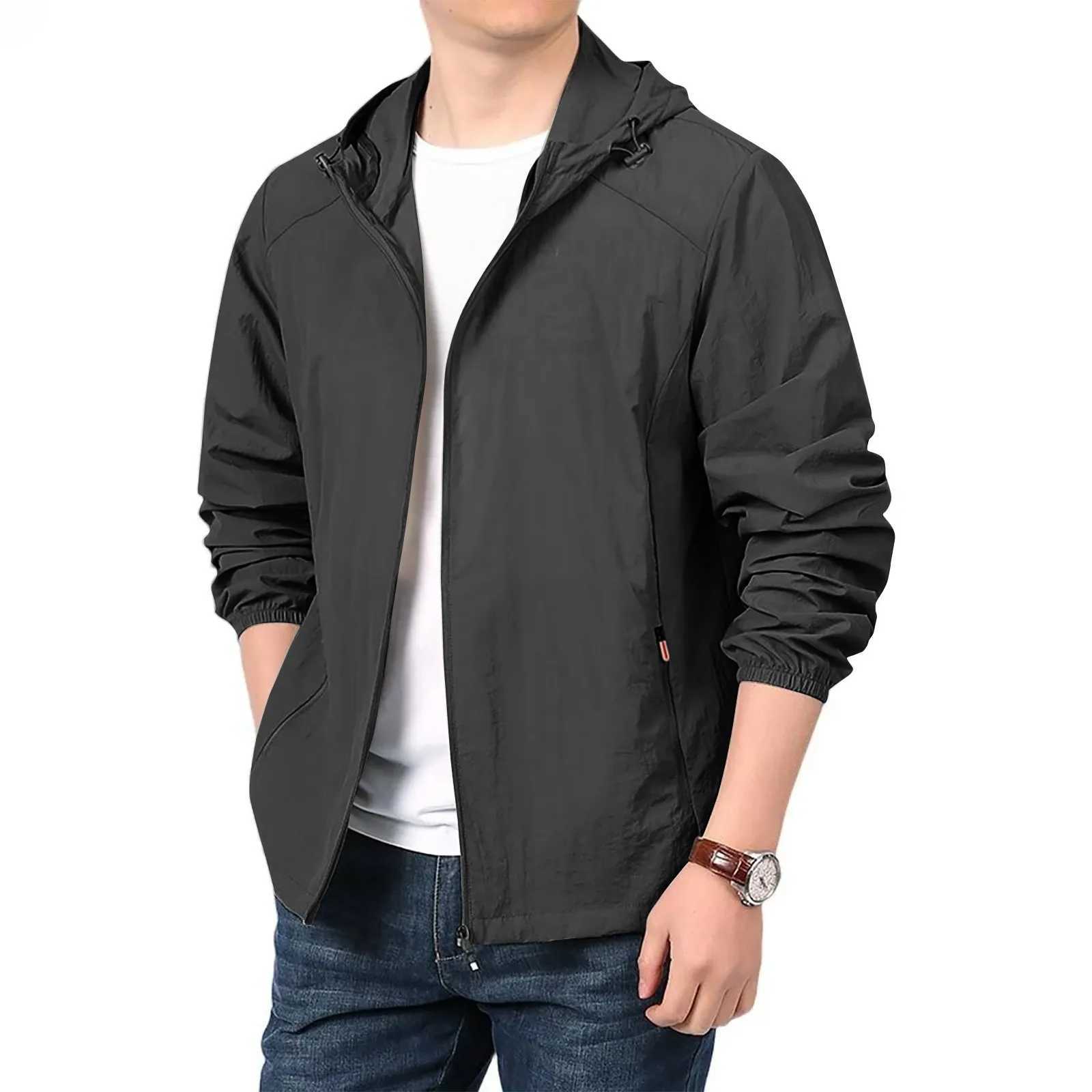 Outdoor Jackets Hoodies Hiking Quick Dry Lightweight Jacket Men Summer Camping Fishing Sun Protection Jacket Ultra Light Hooded Casual Outwear Skin