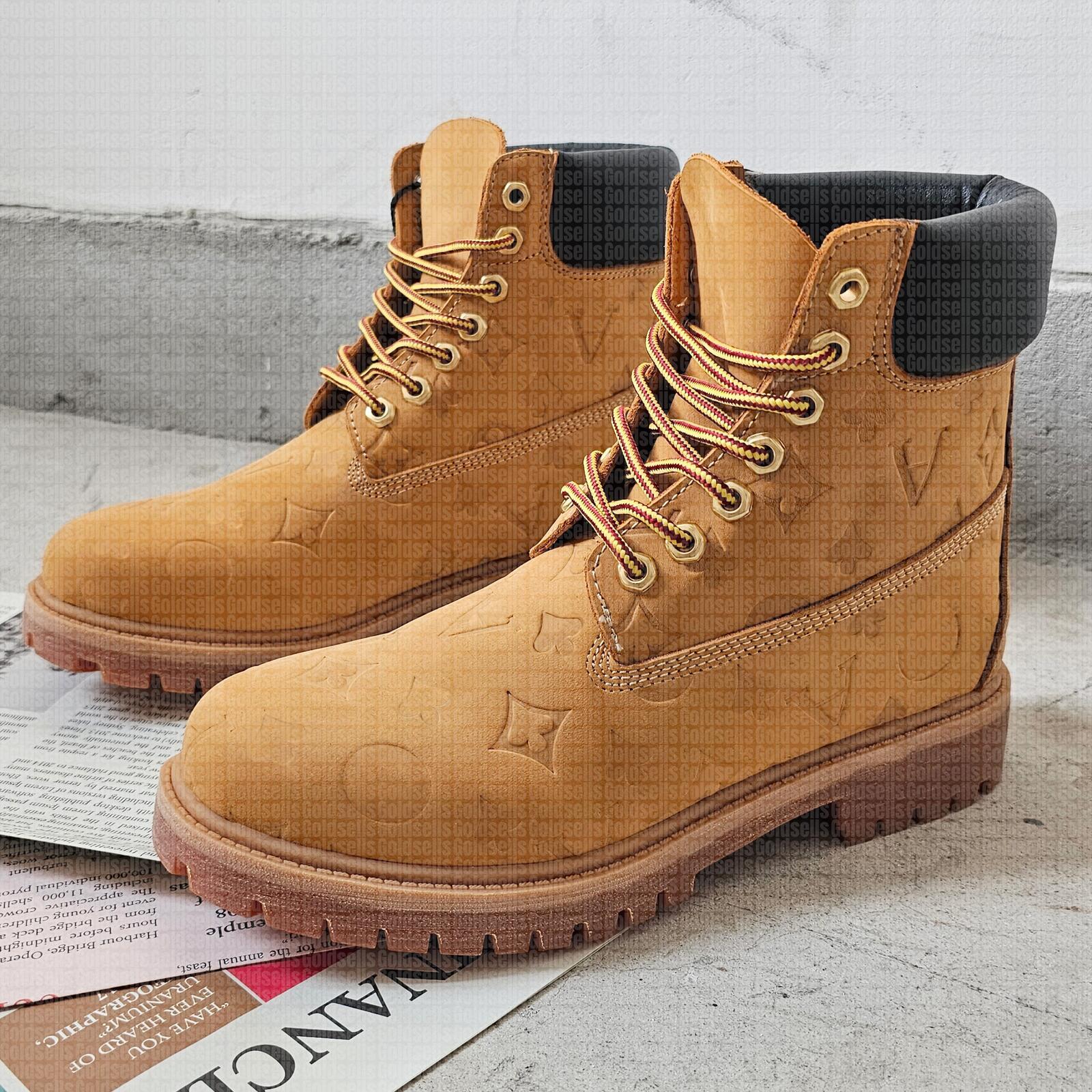 Collaboration Top Boots Men Women Yellow Tims Boot Martin Ankle Boots Designer Cowboy Shoe Outdoor Sports Hiking Booties Shoes Waterproof Motorcycle