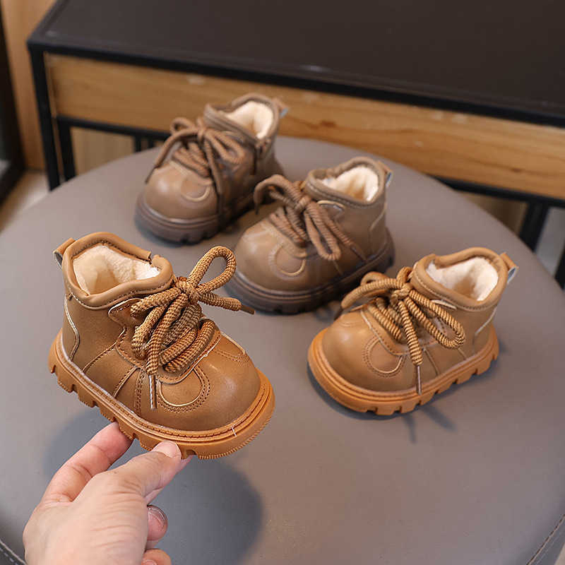 Autumn Winter Baby Cotton Boots FleeceLined Warm Childrens Cotton Shoes 12 Years Old Toddler NonSlip Soft Sole Cotton Shoes Boys and Girls Leather S