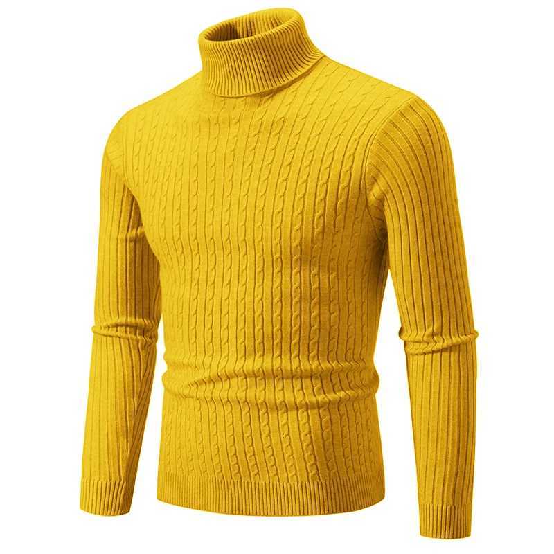Men's Sweaters Autumn Winter New Men's High Neck Sweater Solid Color Pullover Knitted Warm Casual Turtleneck Sweatwears Yellow Navy White
