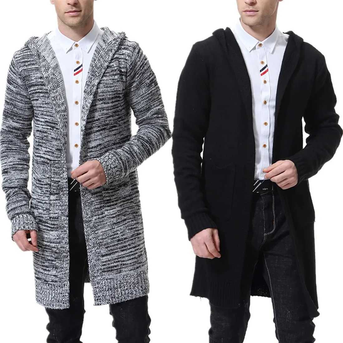 Men's Sweaters Men's Hooded Thick Cardigan Sweater Coat X-long Sweater D261009