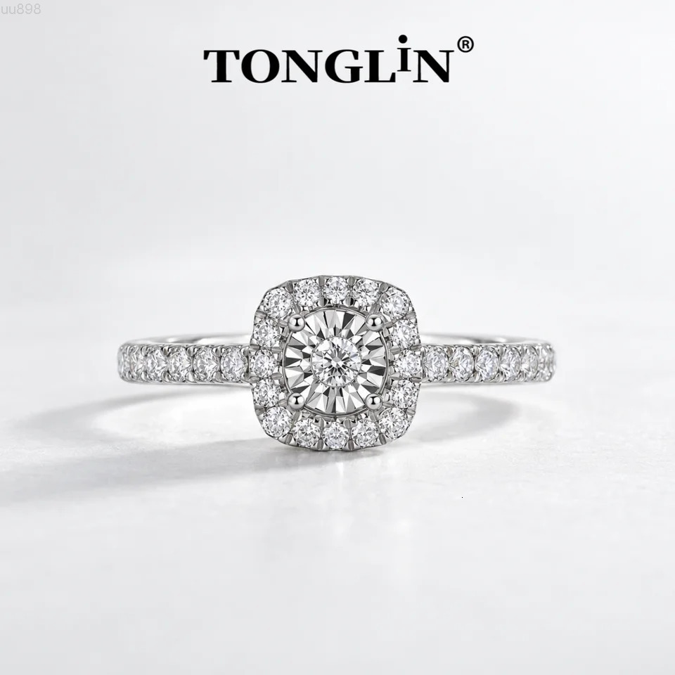 TONGLIN 1CT Lab Grown Diamond Halo Engagement Ring for Women S925 Sterling Silver 18K Gold Plated Pave Band Wedding Ring