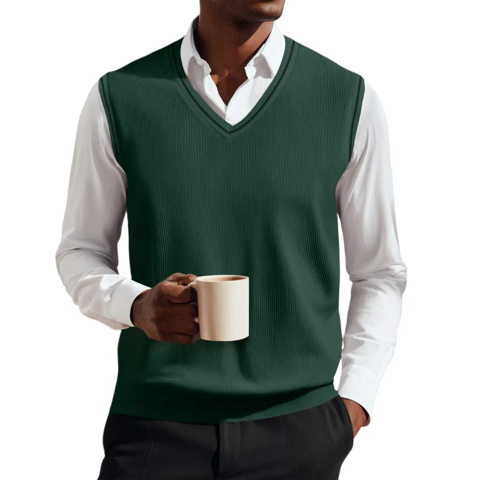 Men's Sweaters Fashion Men Sweater ve1 Solid Color Autumn Winter Casual V-Neck sl1less Knitted Pullover Warm Comfort ve1 Top D261009