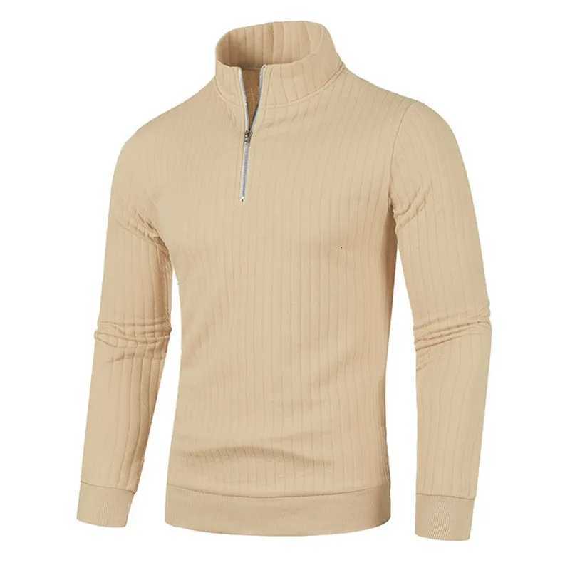 Men's Sweaters Spring Autumn Men's Half Zipper Knit Pullovers Solid Color Loose Casual Stand Collar Long sl1 Pull On Knitted Sweater Men D