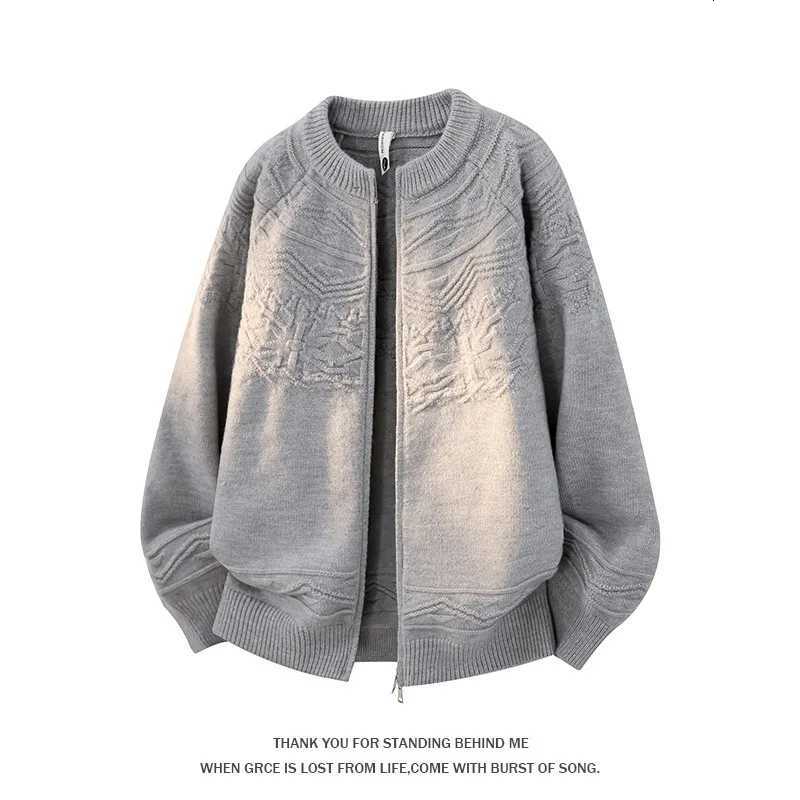 Men's Sweaters Men Autumn Winter New American Jacquard Knit Cardigan Loose Fit Long sl1 Warm Casual Sweater Outerwear D261009