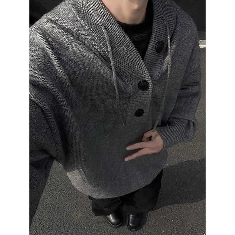Teenage Hooded For Men In Winter Thick Warm American Retro Lazy High-end Trendy And Handsome Knit Sweater