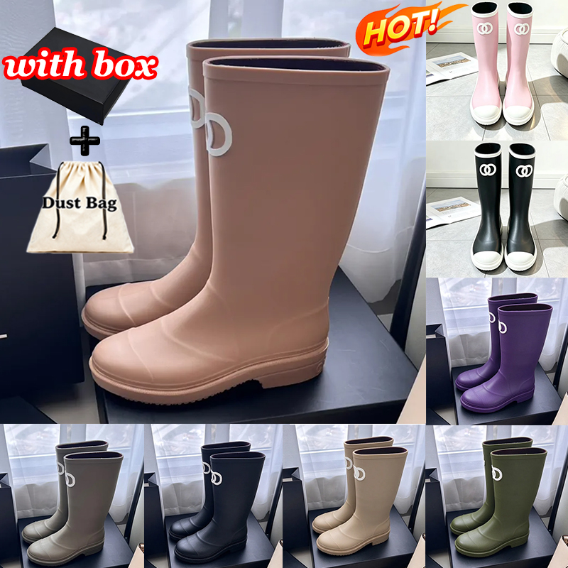 2027 New Women Designer Rain Boots Thick Sole Non-Slip Waterproof Rubber women chunters luxury Boots Knee Green Black Green Purple Patent Leather wi