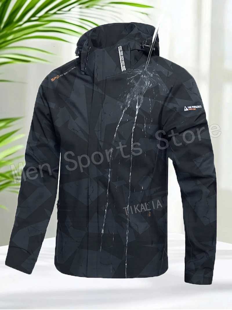 Outdoor Jackets Hoodies Mens Outdoor Sports Jacket Waterproof Windbreaker Hooded Coat Lightweight Hiking Camping Trekking Running Cycling Outerwear