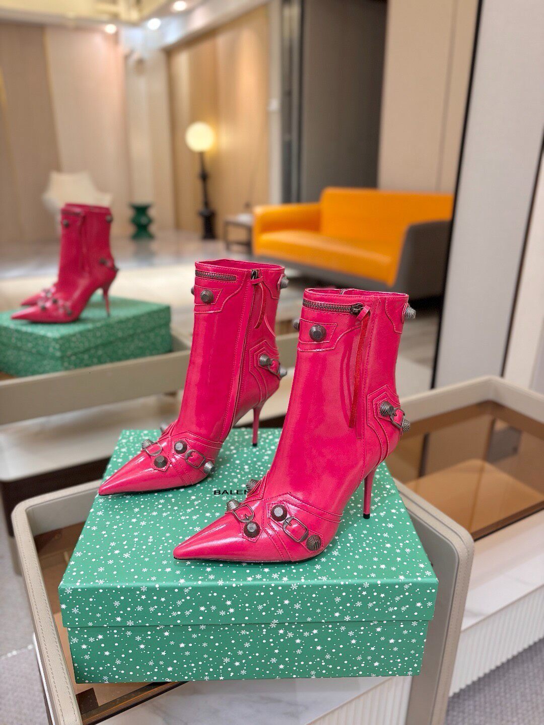 kitten heel woman designer booties point toe rhinestone spike silver pink red white black luxury comfortable zipper y2k ankle metallic green party s