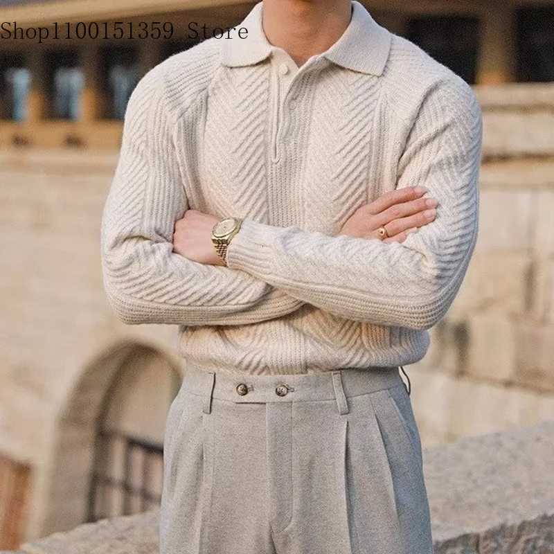 Men's Sweaters Fashionable Textured Knitted Sweater Mens Shirts Long sl1 Turn-down Collar Zipper Jumper Tops Autumn Men Knit Clothing D261009