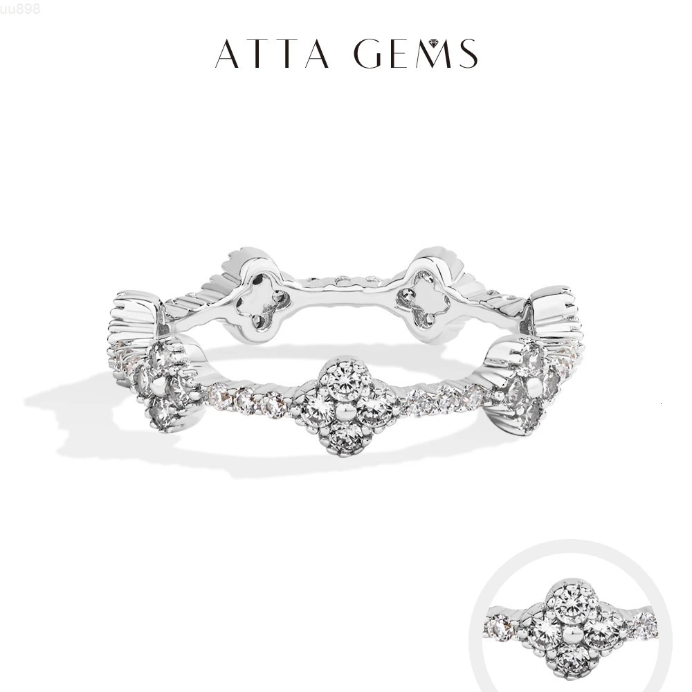 ATTAGEMS Eternity DVVS1 Moissanite Ring for Women 100% Real 925 Sterling Silver Gold Plated Wedding Party Charm Fine Jewelry New