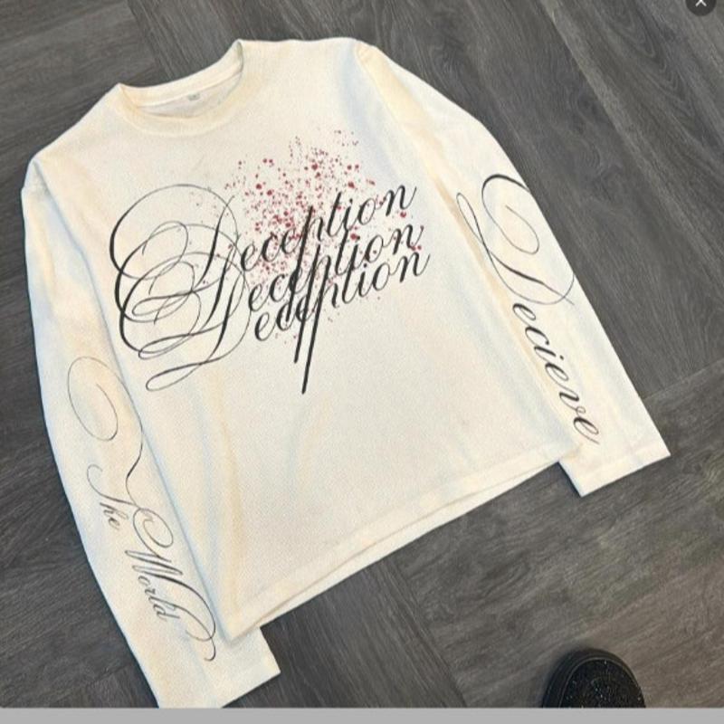 Designer Graphic surdimensionné Streetwear Dark Street Punk unisexe à manches longues T-shirt américain rétro Y2K impression 3D col rond haut déc