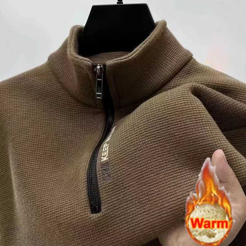 Men's Sweaters Men's Clothing Turtleneck Sweater Fashion Men's Knitwear Solid Color Chunky Half Zipper Thickening Sweater Warm Sweate