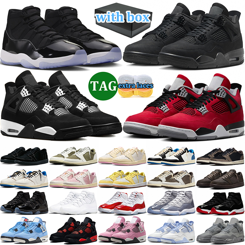 with box 4 4s men women basketball shoes 1s 11s designer sneakers outdoor comfort sports shoe trainers black cat Fire Red space jam thunder dark