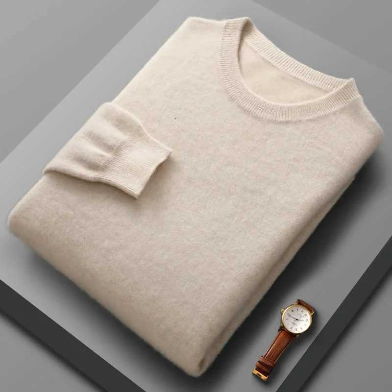 Men's Sweaters 100% Merino Wool Sweater Men's Round Neck Knitted Hoodie Spring Autumn New Similar Cashmere Sweater Versatile Basic Menswea