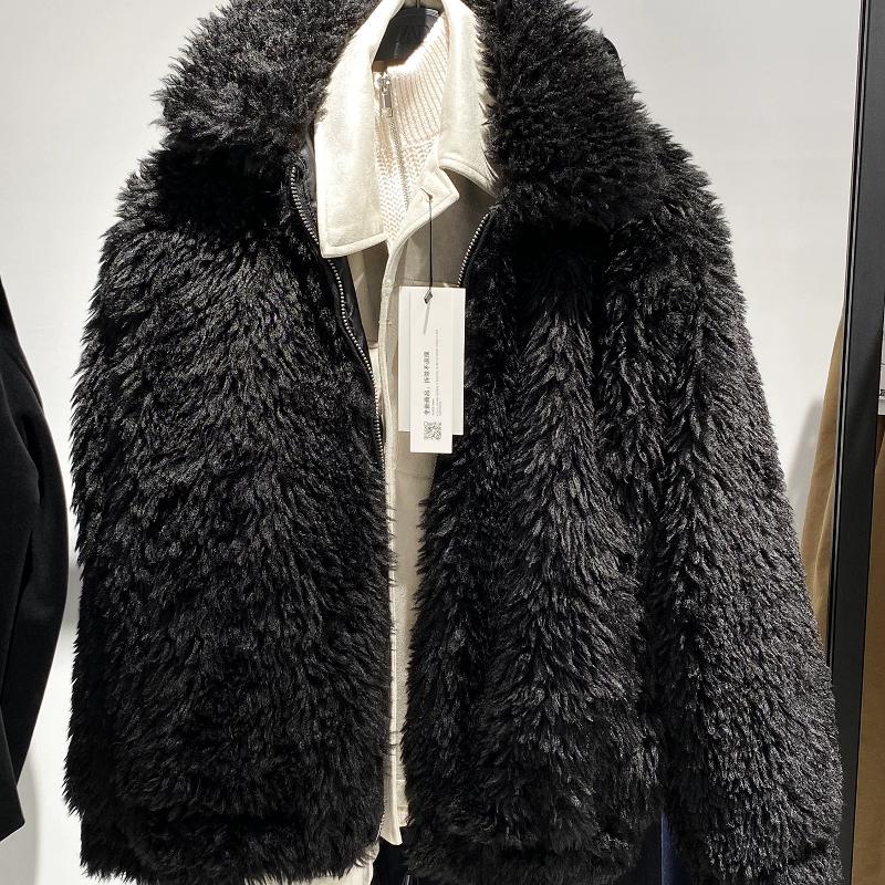 Vêtements d'extérieur de styliste pour hommes, hiver chaud, col en fausse fourrure, veste épaisse, manteau zippé, solide, noir, manches longues,
