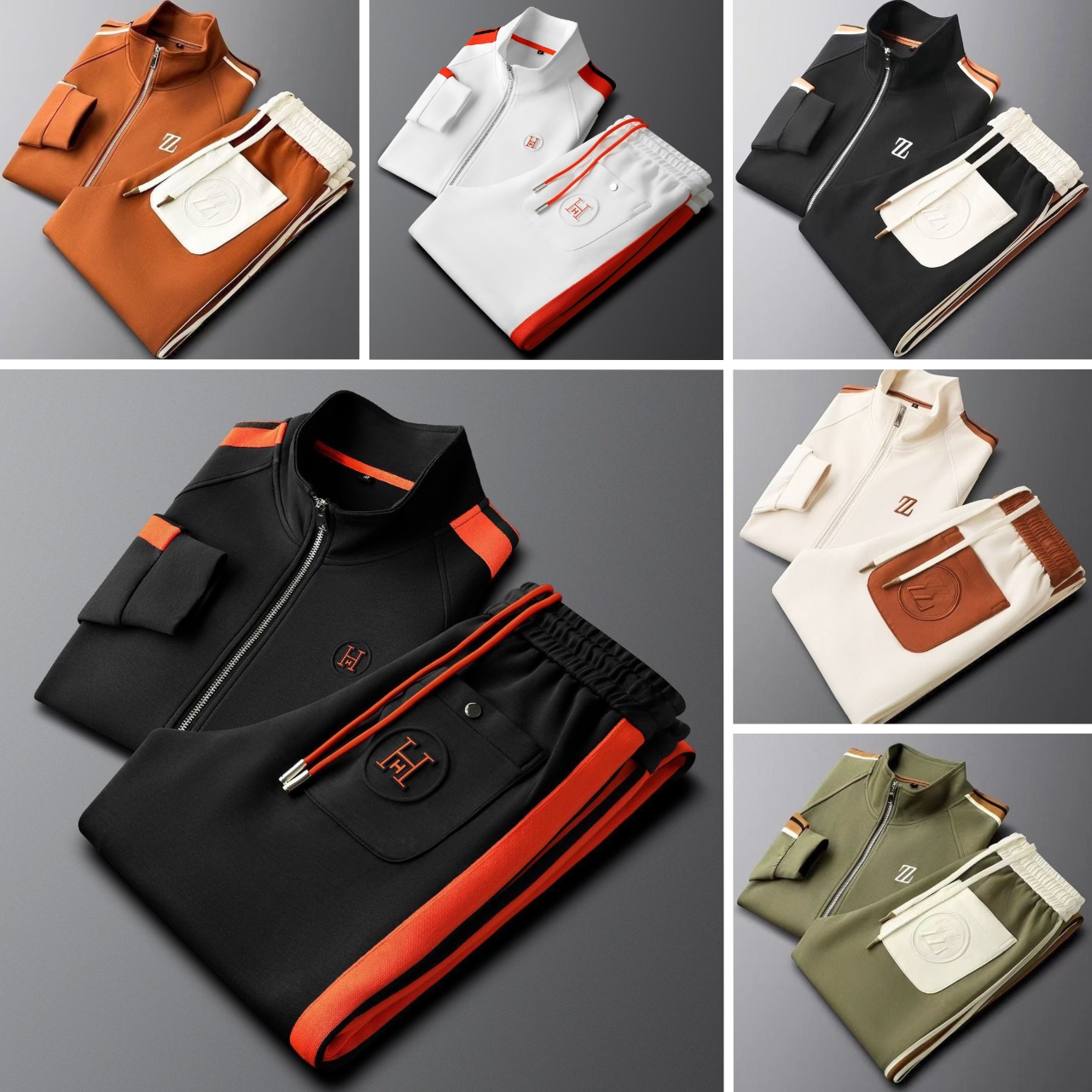 Survêtements pour hommes automne col montant costume de sport décontracté à la mode vêtements de sport en vrac à manches longues pantalons droits