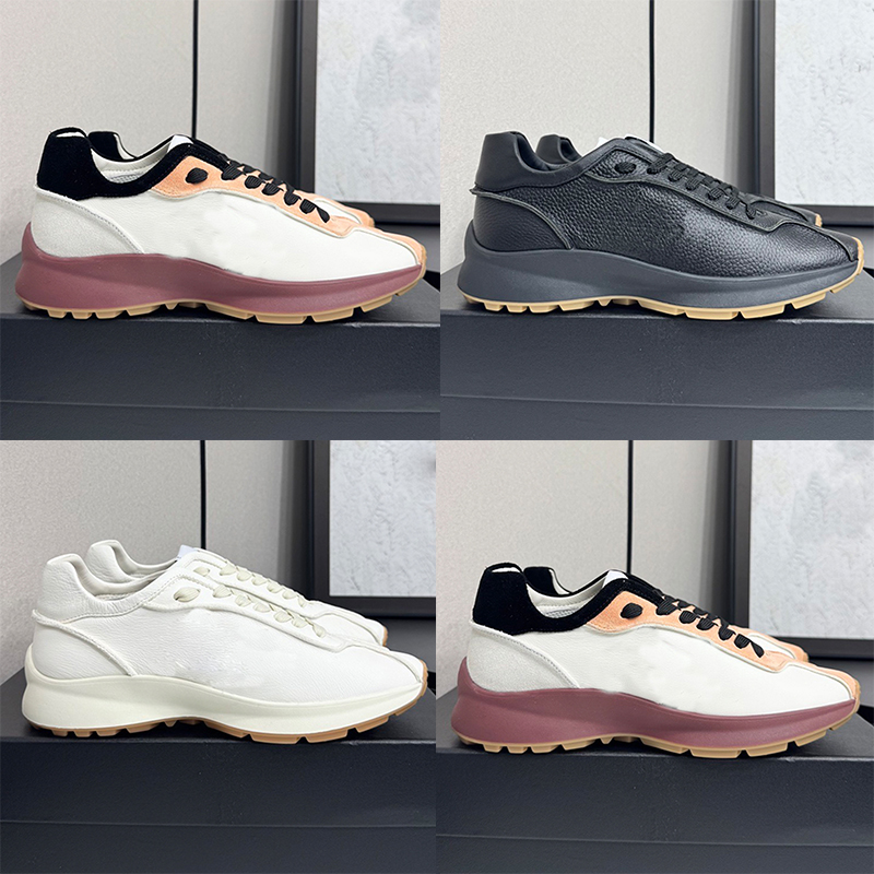 2026 Fall Winter Women Calfskin Sneakers Chic Lace Leather Embroidery Upper Jogging Shoes Thick Sole Anti Slip Rubber Sports Shoes