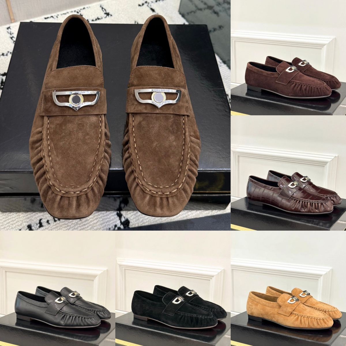 Mans dress shoe Womens loafers designer casual shoes Retro suede low top platform shoe metal buckle Moccasin sneakers wedge blazer Business Wed brid