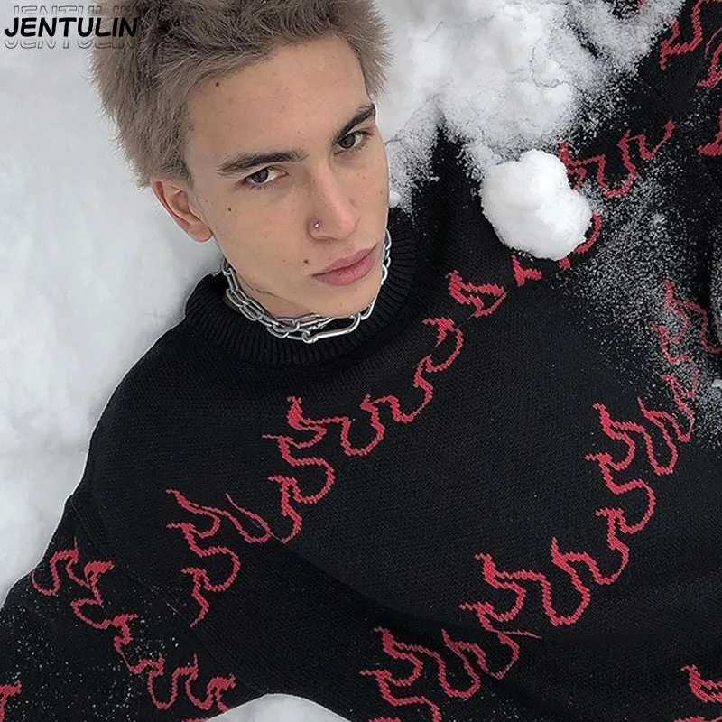 Men's Sweaters Men's Casual round Neck Pullover Sweater Irregular Jacquard Pattern Knitted Autumn Winter Contrast Color Knitwear D261009