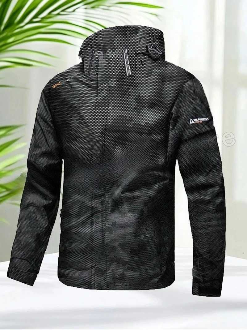 Outdoor Jackets Hoodies 2025 Mens Outdoor Hiking Jacket Waterproof Windbreaker Hooded Coat Lightweight Sportswear for Camping Trekking Climbing Trav