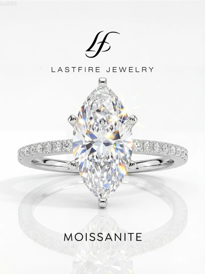 Real 2ct Real Moissanite Diamond Marquise Ring for Women 925 Sterling Silver Anniversary Party High Quality Fine Luxury Jewelry