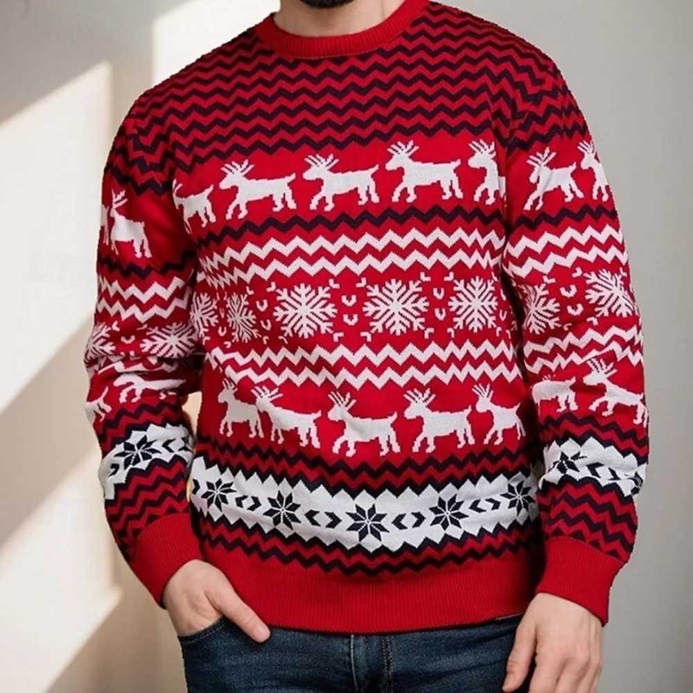 Men's Sweaters Christmas Theme Sweater Xmas Reindeer Printed Pullover Santa Holiday Sweatshirt Top Casual Autumn Snowflake Winter Menclothing D