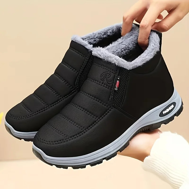 Women Winter Fleece Lined High Top Snow Boots Side Zipper Ankle Booties Waterproof Fabric Non Slip Thick Sole Warm Comfort Walking Shoes 260917