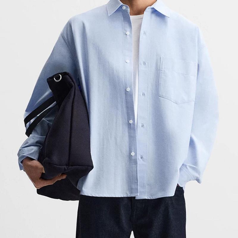 Designer Men's 100% Cotton Oxford Shirt Long Sleeve Turn Down Collar Button Front Casual Loose Fit Solid Non-Iron Spring Daily S-XL