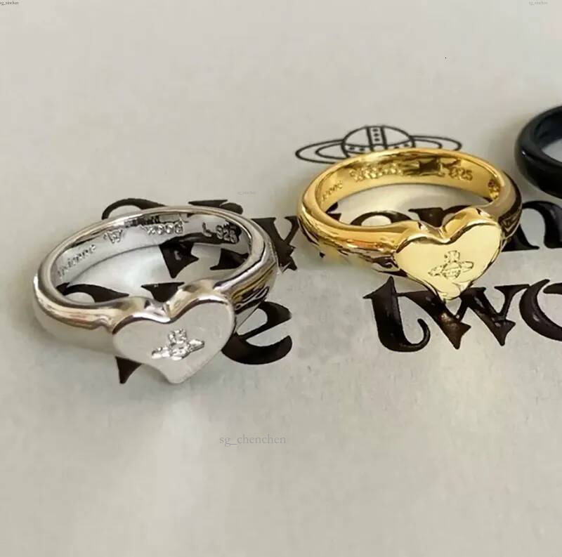 Fashion Designer Saturn Heart 18K Gold Silver Plated Finger Band Luxury High Sense Ring for Women Ladies Girl Wedding Party Jewelry Couples Gift